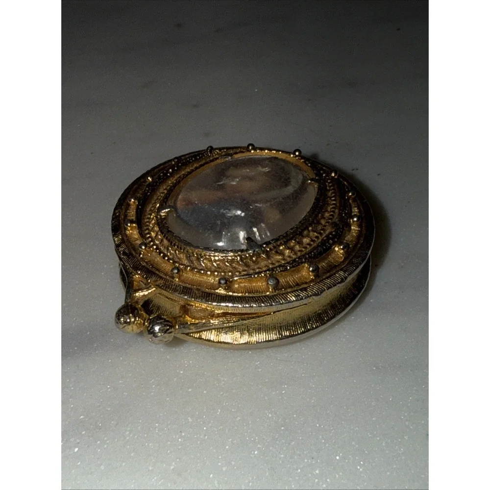 Vintage Florenza Gold Tone Locket Pill Box With Lady Picture